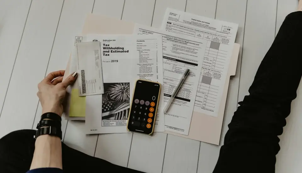 Financial documents and calculator